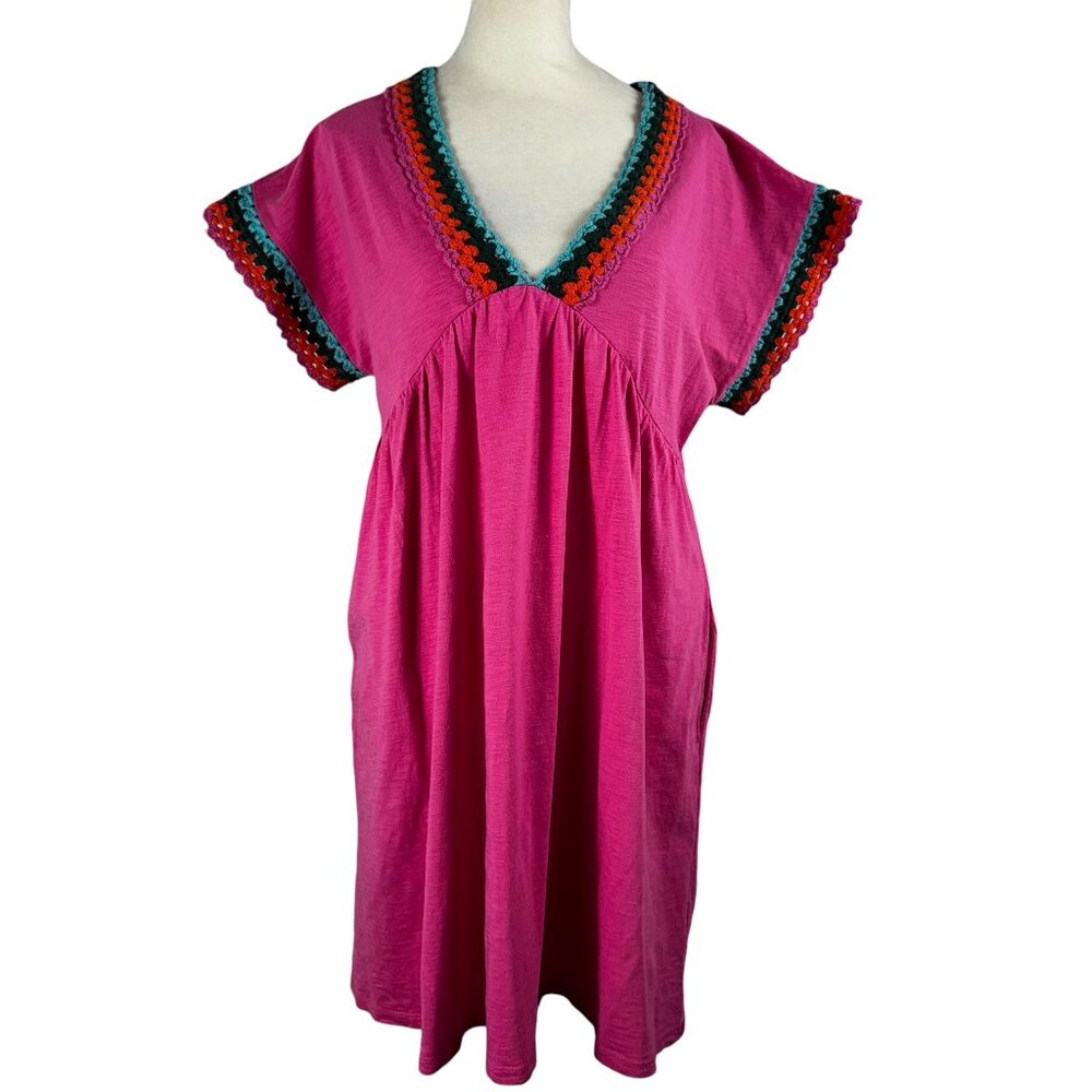 Boden Pink Crochet Trim Empire Waist Dress with Pockets Size 8P - Picture 2 of 12